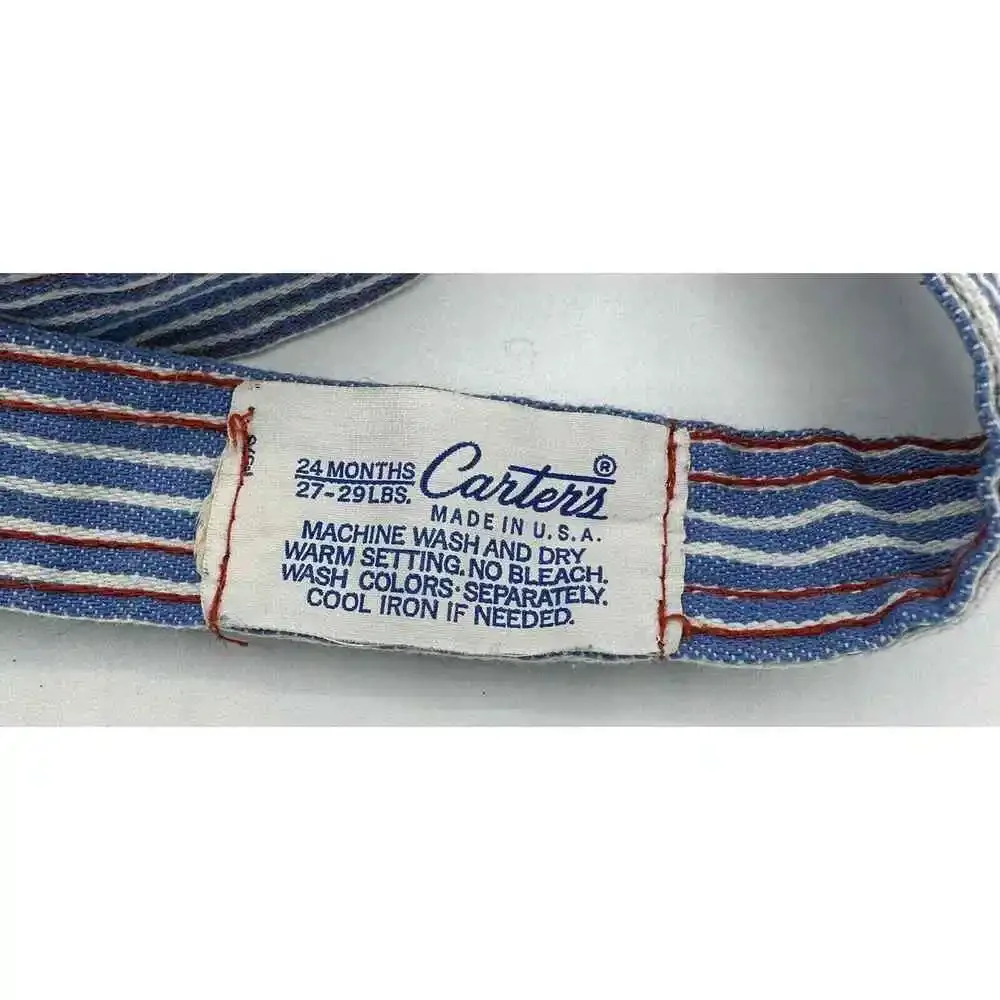 Vintage Carter's Blue White Pinstripe Baby Bubble Romper Overalls Snap On 24 mth